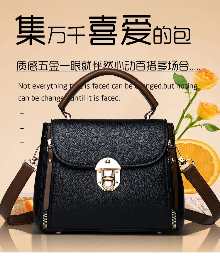 Women's Black PU Shoulder Bag with Gold Clasp — feature 3