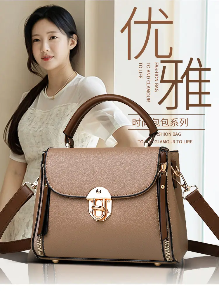 Women's Black PU Shoulder Bag with Gold Clasp — feature 4