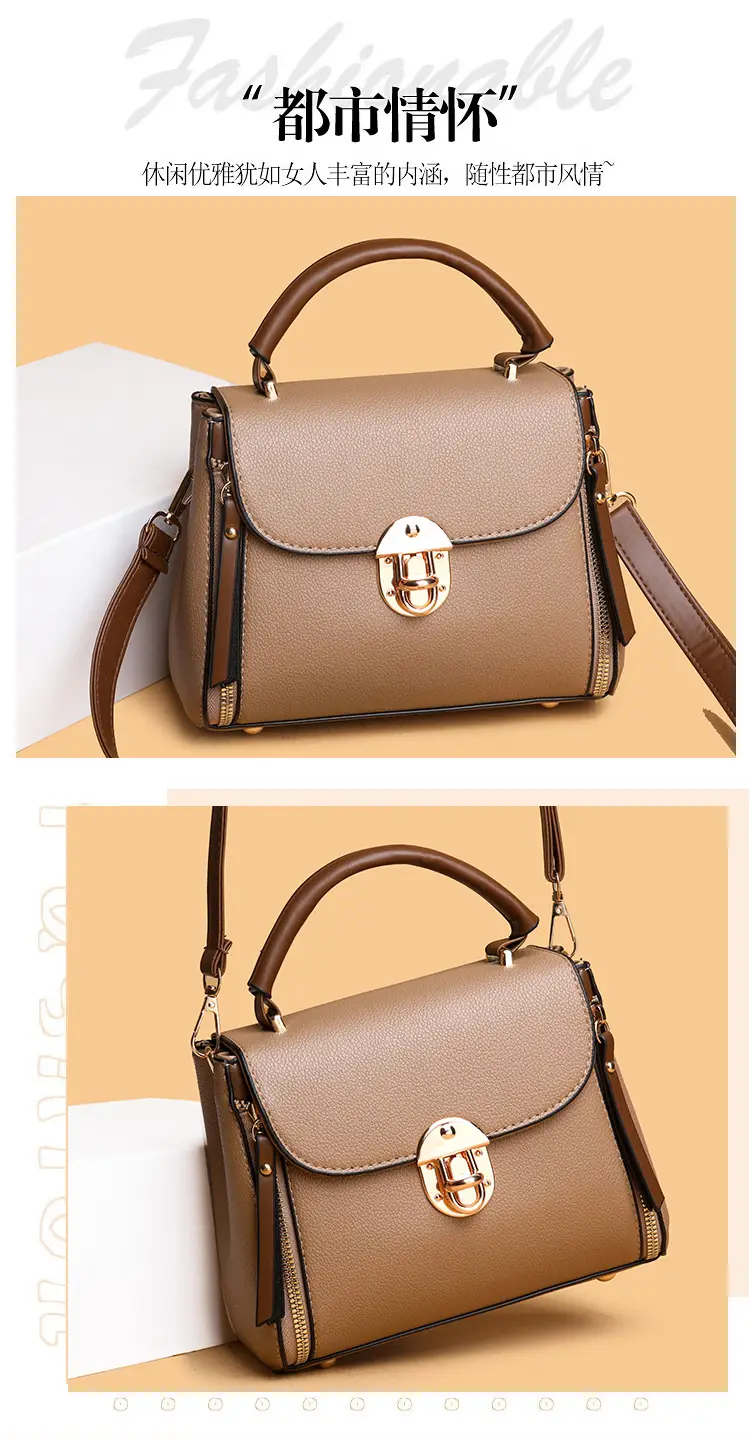 Women's Black PU Shoulder Bag with Gold Clasp — feature 7