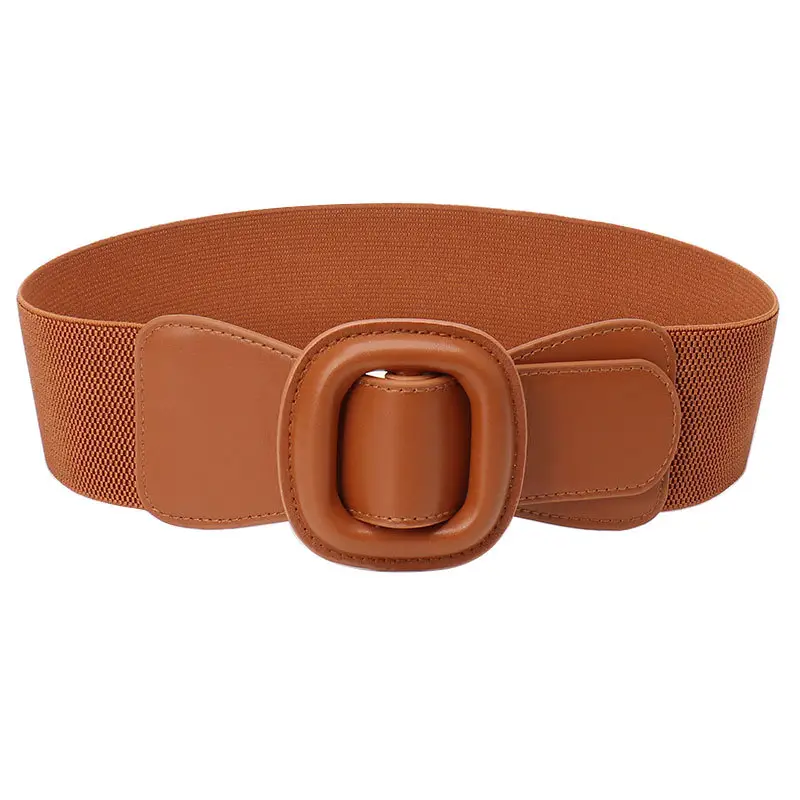 Women's Red Elastic Waist Belt with Buckle - Image 10