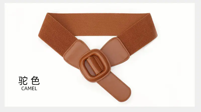 Women's Red Elastic Waist Belt with Buckle — feature 10
