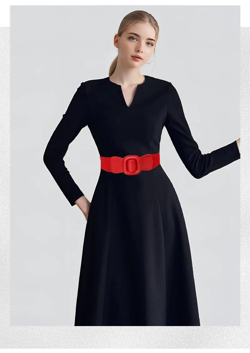 Women's Red Elastic Waist Belt with Buckle — feature 6