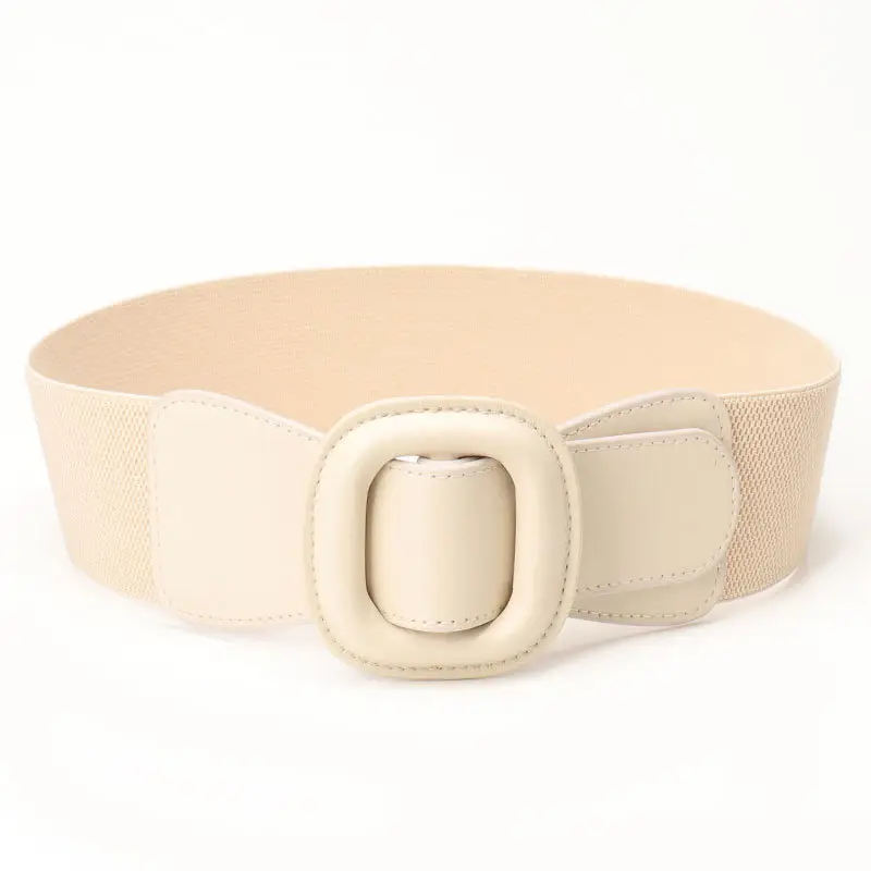 Women's Red Elastic Waist Belt with Buckle - Image 2