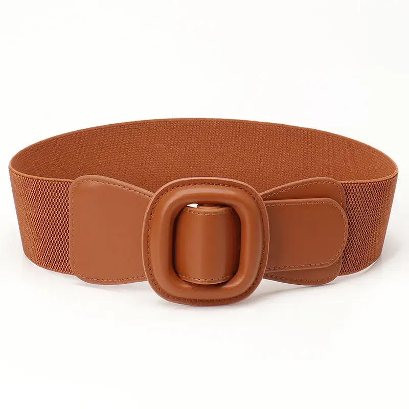 Women's Red Elastic Waist Belt with Buckle - Image 3