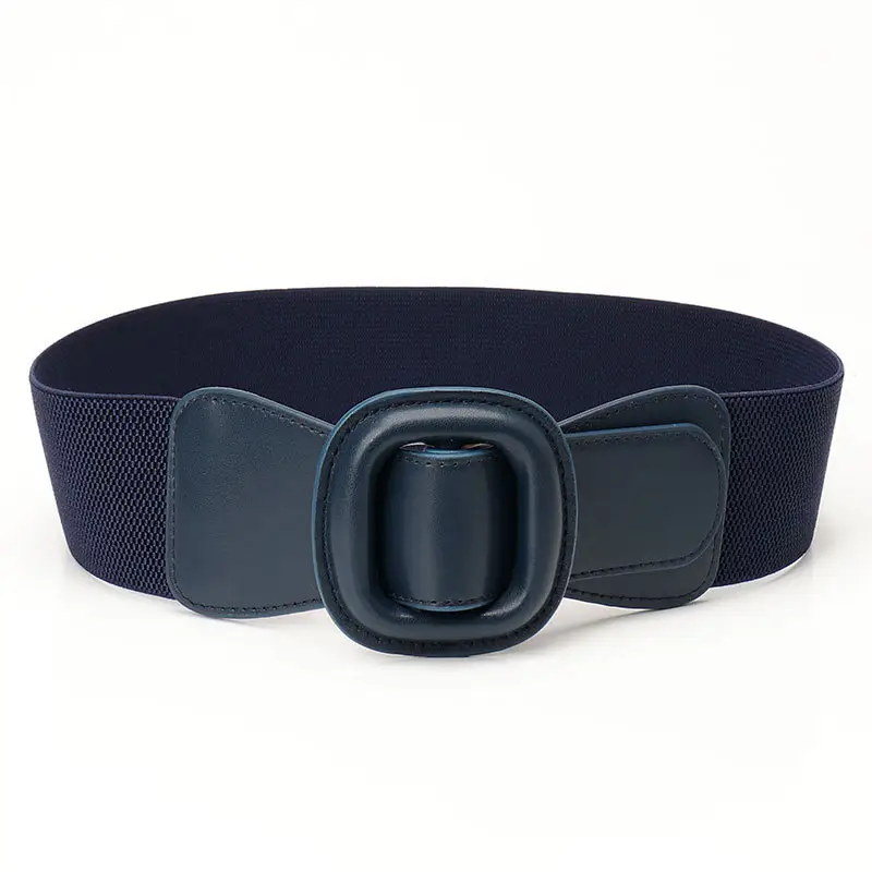 Women's Red Elastic Waist Belt with Buckle - Image 5
