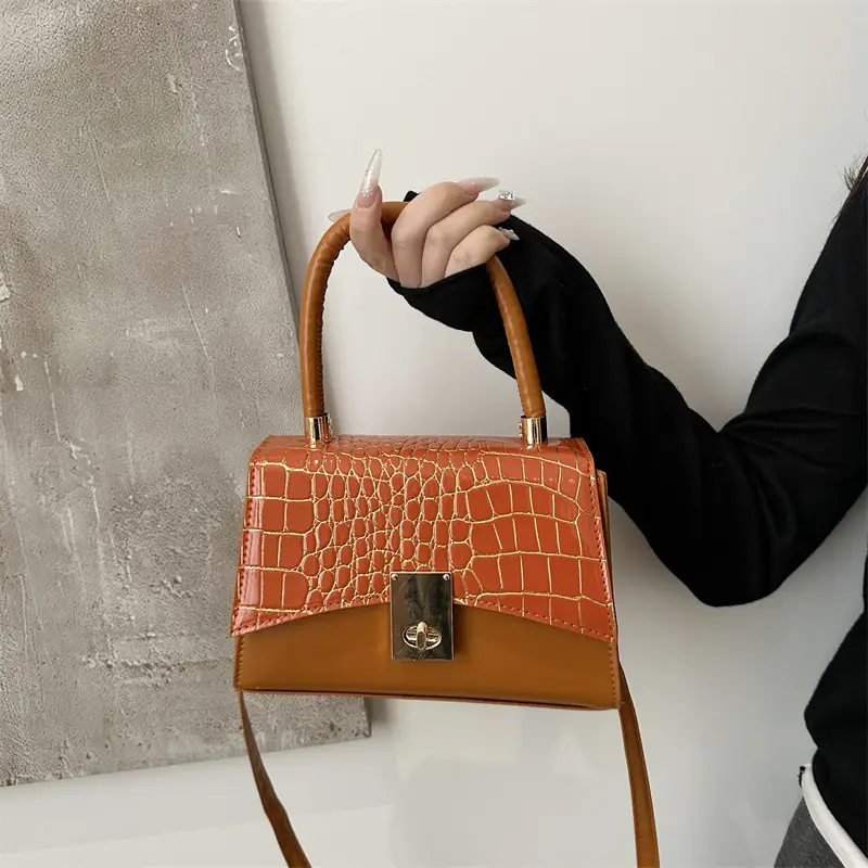 2025 Croc Leather Crossbody Bag Orange Brown - Image 6