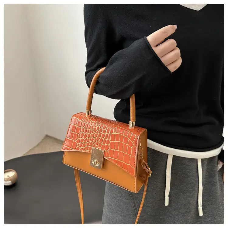 2025 Croc Leather Crossbody Bag Orange Brown — feature 10