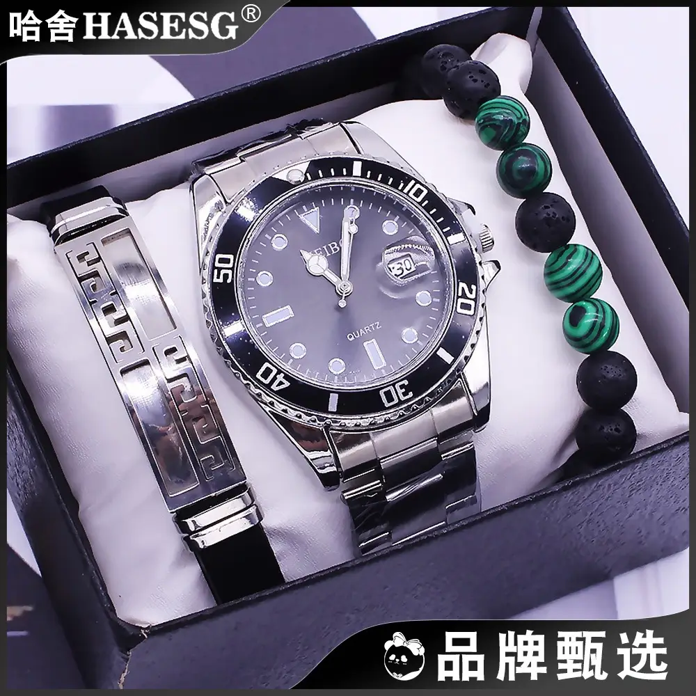Men's Green Dial Bracelet Watch with Stainless Steel Band
