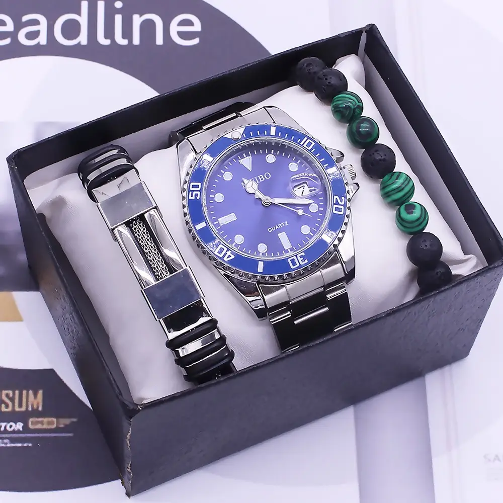 Men's Green Dial Bracelet Watch with Stainless Steel Band