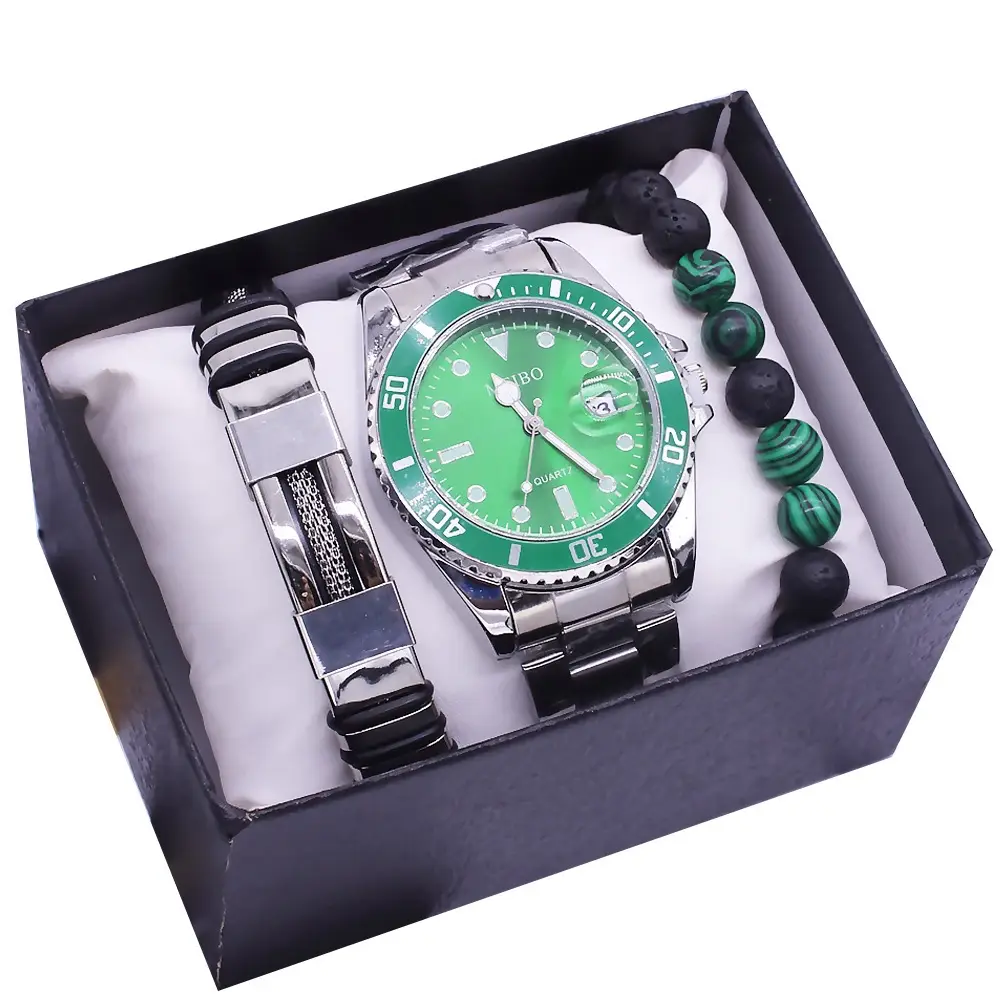 Men's Green Dial Bracelet Watch with Stainless Steel Band