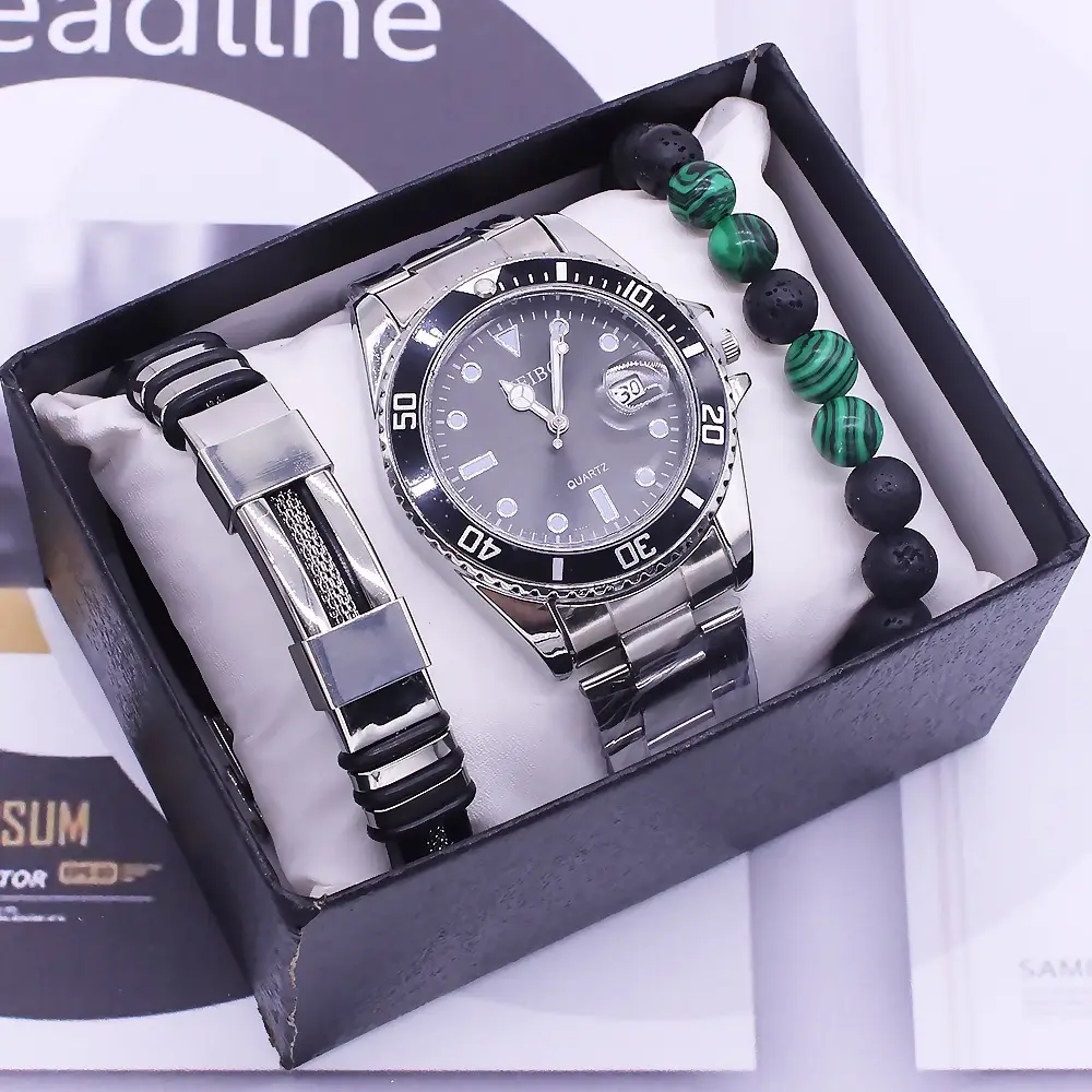 Men's Green Dial Bracelet Watch with Stainless Steel Band — feature 3
