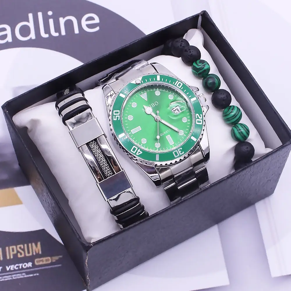 Men's Green Dial Bracelet Watch with Stainless Steel Band — feature 4