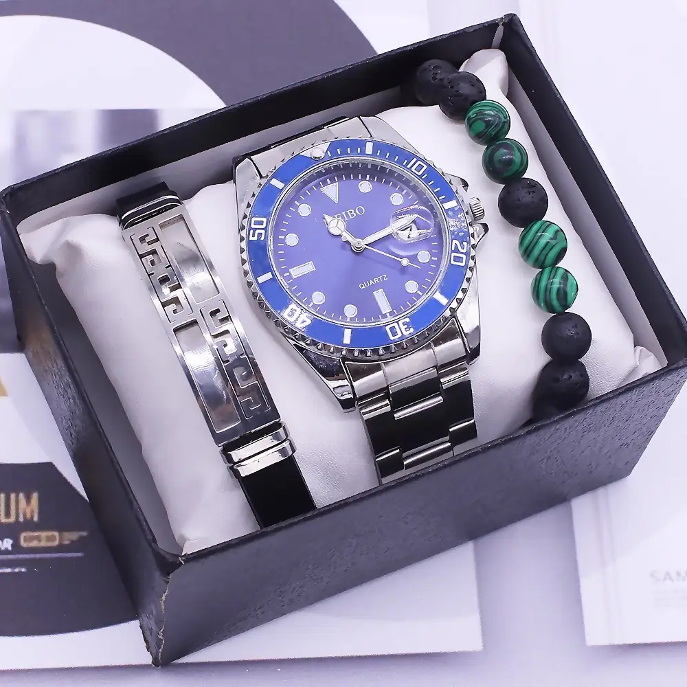 Men's Green Dial Bracelet Watch with Stainless Steel Band — feature 9