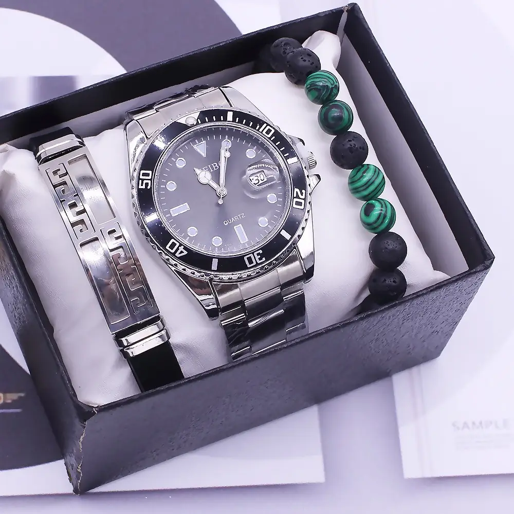 Men's Green Dial Bracelet Watch with Stainless Steel Band