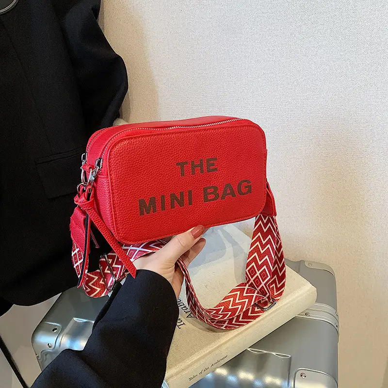 Red Korean Style Mini Shoulder Bag with Wide Strap - Image 8