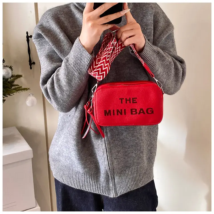 Red Korean Style Mini Shoulder Bag with Wide Strap — feature 21