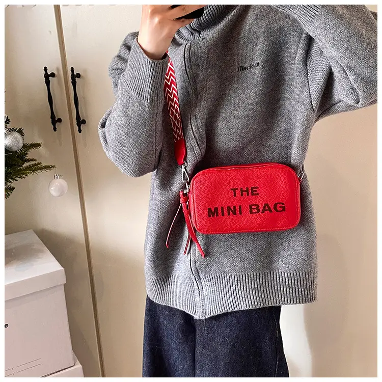 Red Korean Style Mini Shoulder Bag with Wide Strap — feature 22