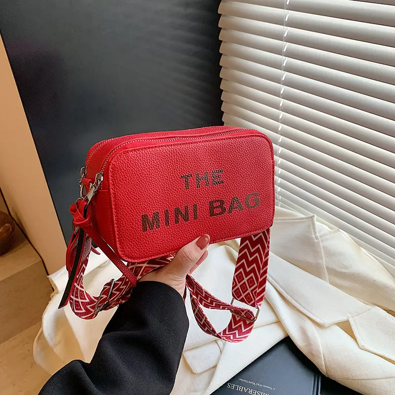 Red Korean Style Mini Shoulder Bag with Wide Strap - Image 7