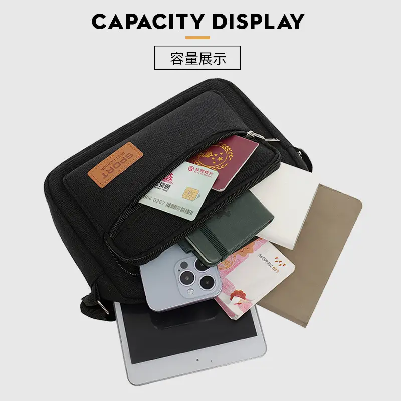 Black Canvas Crossbody Wallet Bag for Women Men
