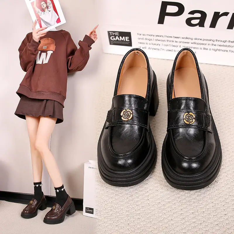 British Style Thick Bottom Small Leather Shoes Women's Soft Leather Thick Heel Loafers 2025 New Spring High Heel Lazy Women's Single Shoes - Image 4
