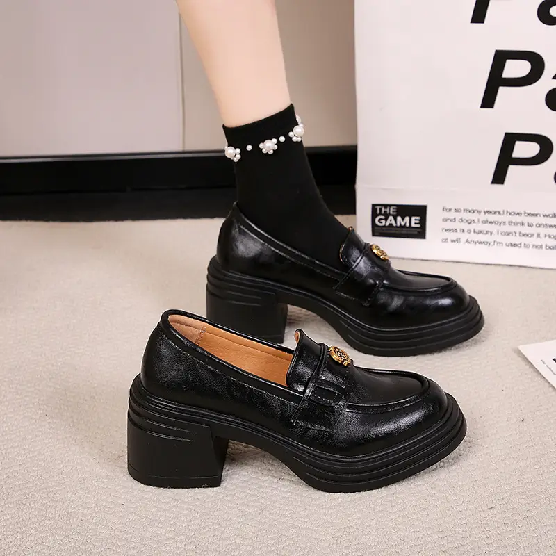 British Style Thick Bottom Small Leather Shoes Women's Soft Leather Thick Heel Loafers 2025 New Spring High Heel Lazy Women's Single Shoes - Image 6