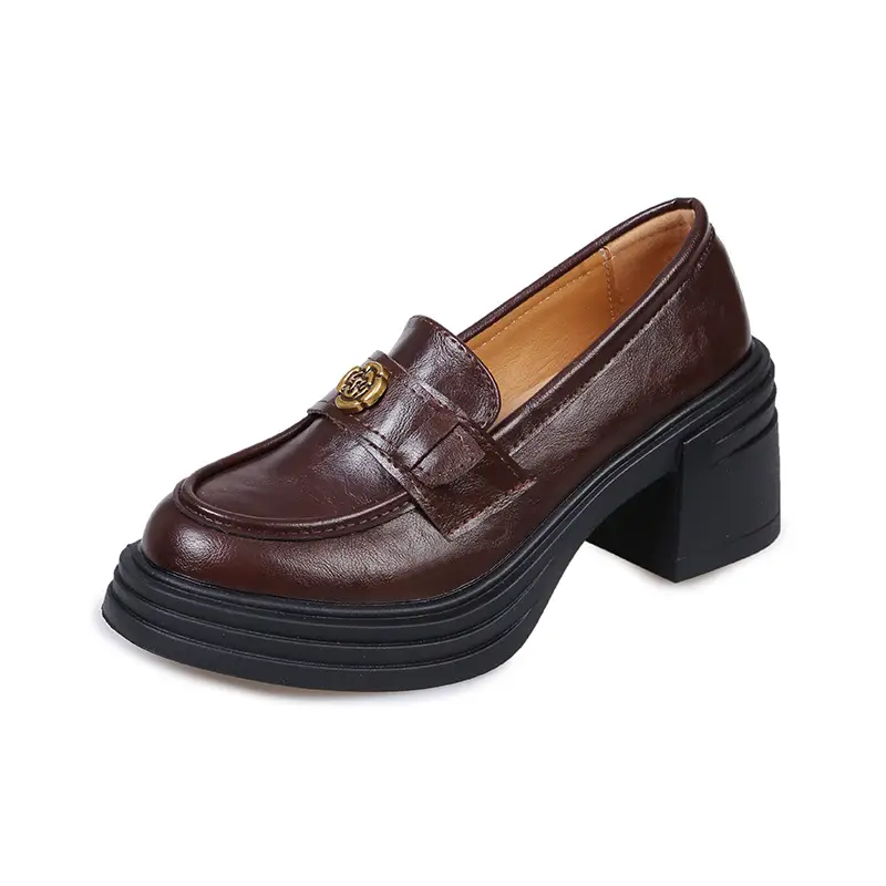 British Style Thick Bottom Small Leather Shoes Women's Soft Leather Thick Heel Loafers 2025 New Spring High Heel Lazy Women's Single Shoes - Image 7
