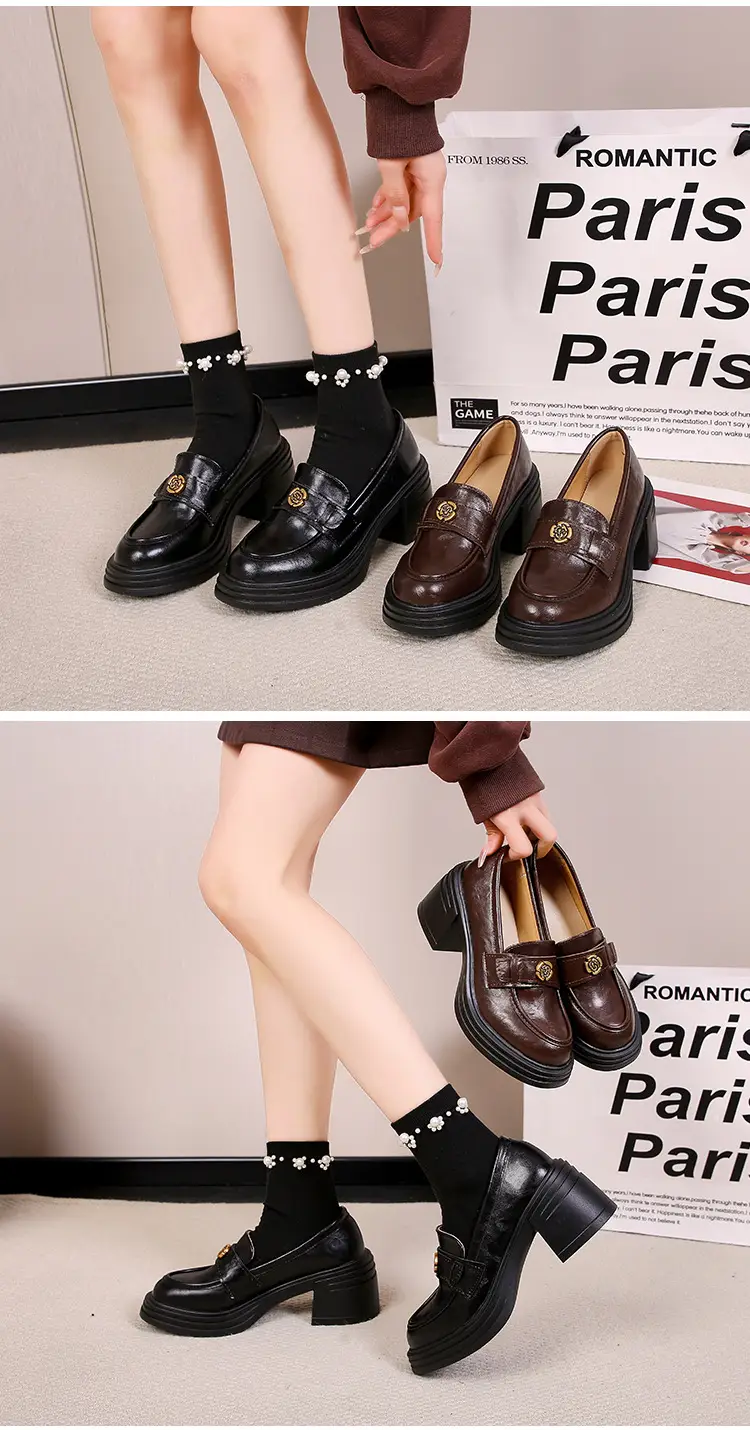 British Style Thick Bottom Small Leather Shoes Women's Soft Leather Thick Heel Loafers 2025 New Spring High Heel Lazy Women's Single Shoes — feature 10