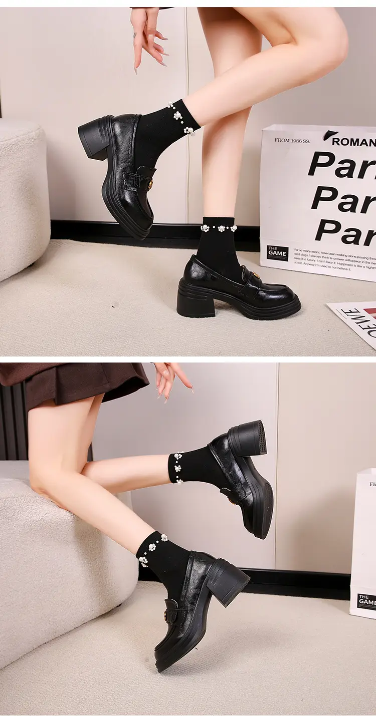 British Style Thick Bottom Small Leather Shoes Women's Soft Leather Thick Heel Loafers 2025 New Spring High Heel Lazy Women's Single Shoes — feature 12