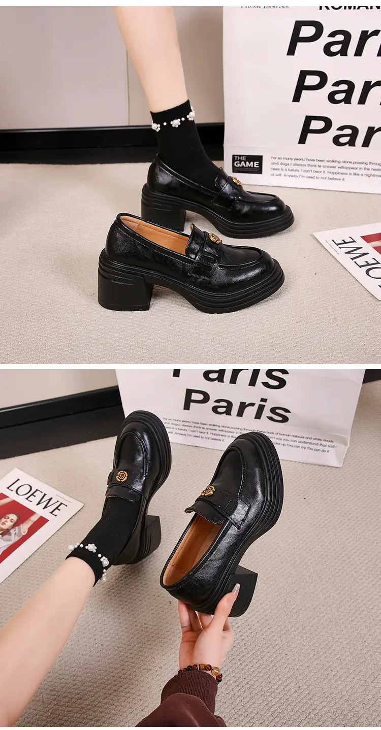 British Style Thick Bottom Small Leather Shoes Women's Soft Leather Thick Heel Loafers 2025 New Spring High Heel Lazy Women's Single Shoes — feature 13