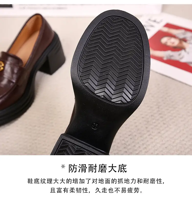 British Style Thick Bottom Small Leather Shoes Women's Soft Leather Thick Heel Loafers 2025 New Spring High Heel Lazy Women's Single Shoes — feature 15