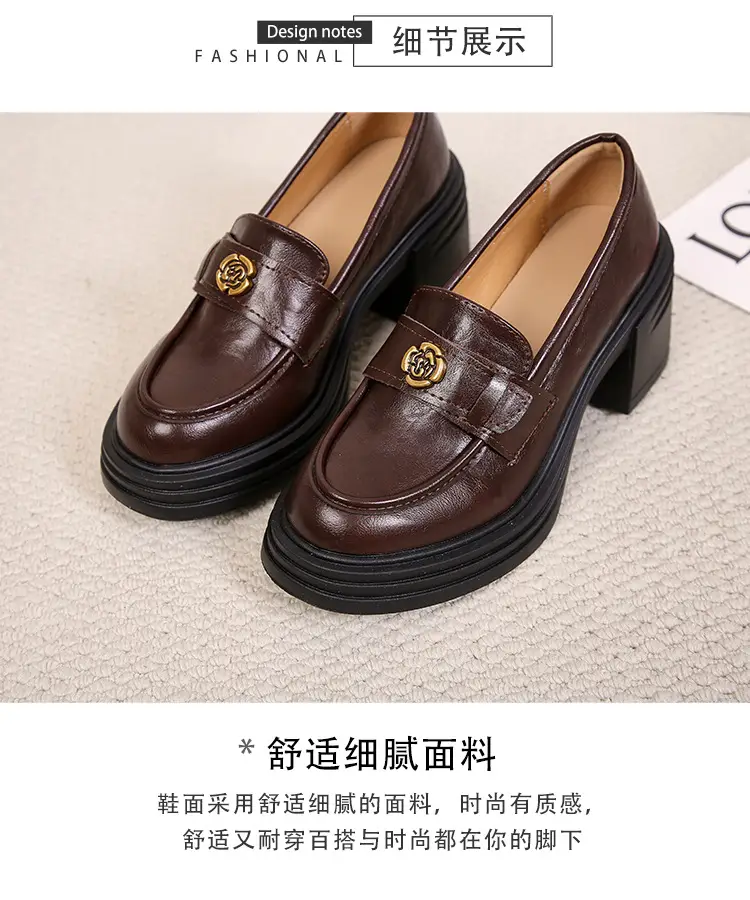 British Style Thick Bottom Small Leather Shoes Women's Soft Leather Thick Heel Loafers 2025 New Spring High Heel Lazy Women's Single Shoes — feature 18