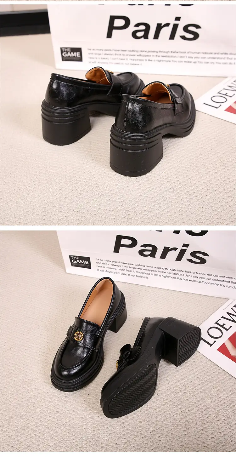 British Style Thick Bottom Small Leather Shoes Women's Soft Leather Thick Heel Loafers 2025 New Spring High Heel Lazy Women's Single Shoes — feature 2