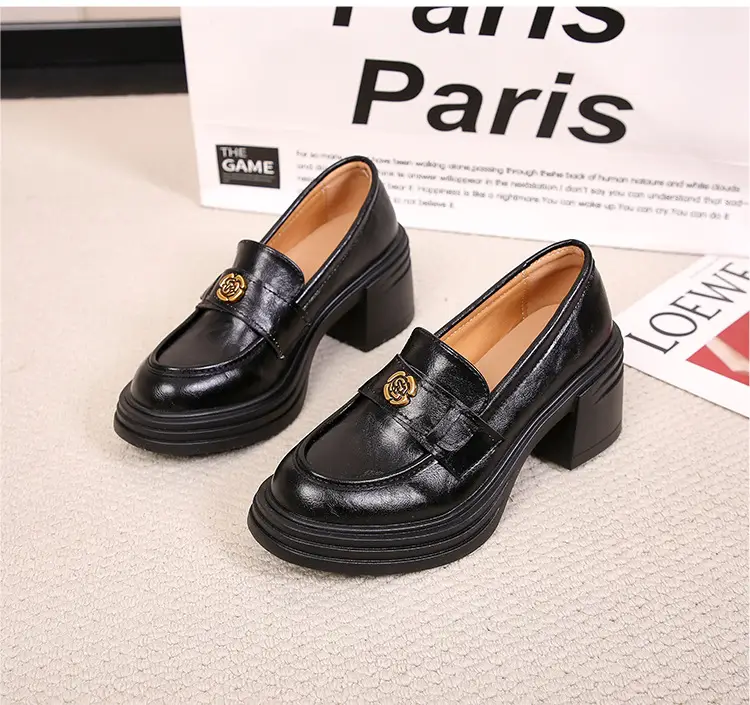 British Style Thick Bottom Small Leather Shoes Women's Soft Leather Thick Heel Loafers 2025 New Spring High Heel Lazy Women's Single Shoes — feature 3