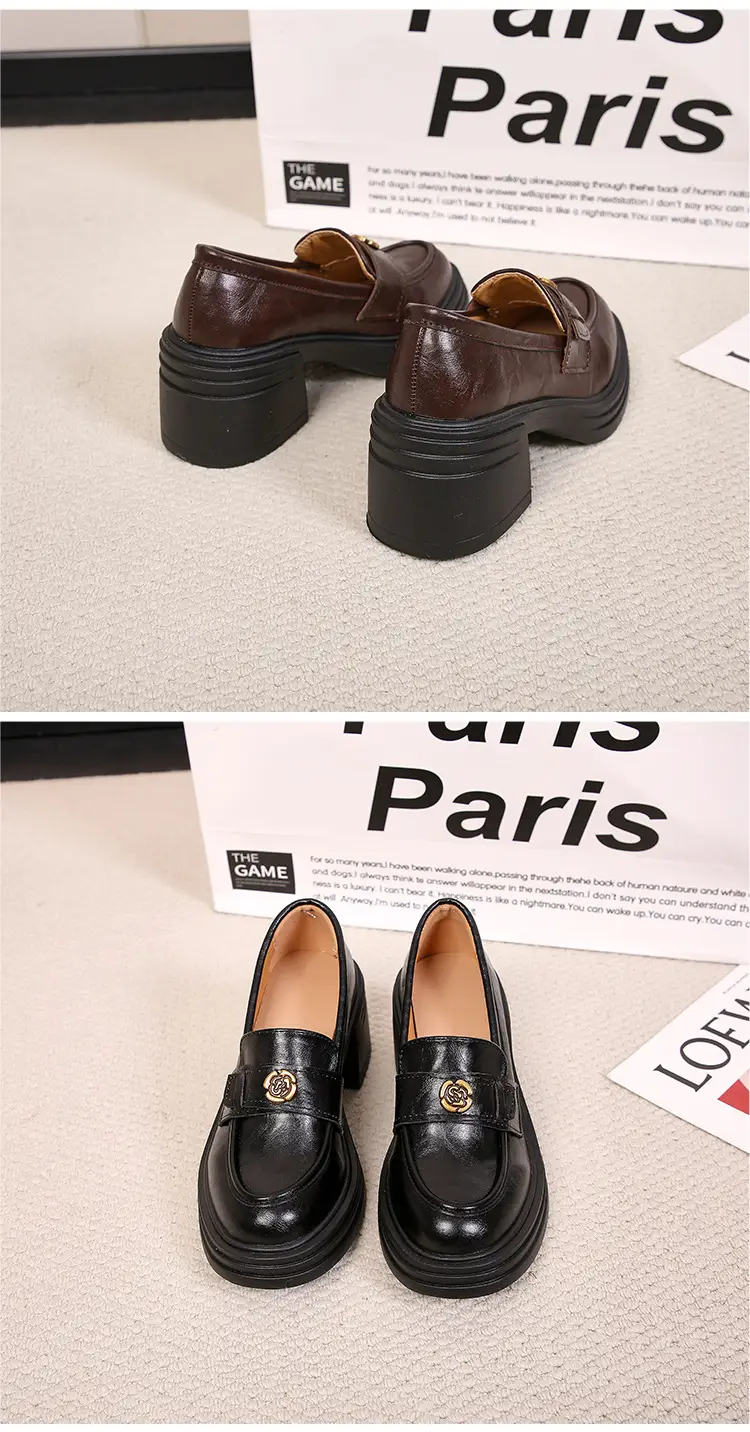 British Style Thick Bottom Small Leather Shoes Women's Soft Leather Thick Heel Loafers 2025 New Spring High Heel Lazy Women's Single Shoes — feature 4