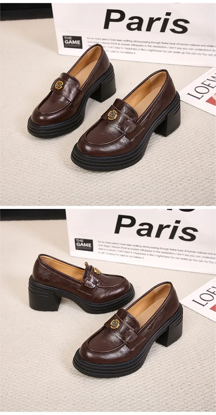 British Style Thick Bottom Small Leather Shoes Women's Soft Leather Thick Heel Loafers 2025 New Spring High Heel Lazy Women's Single Shoes — feature 5