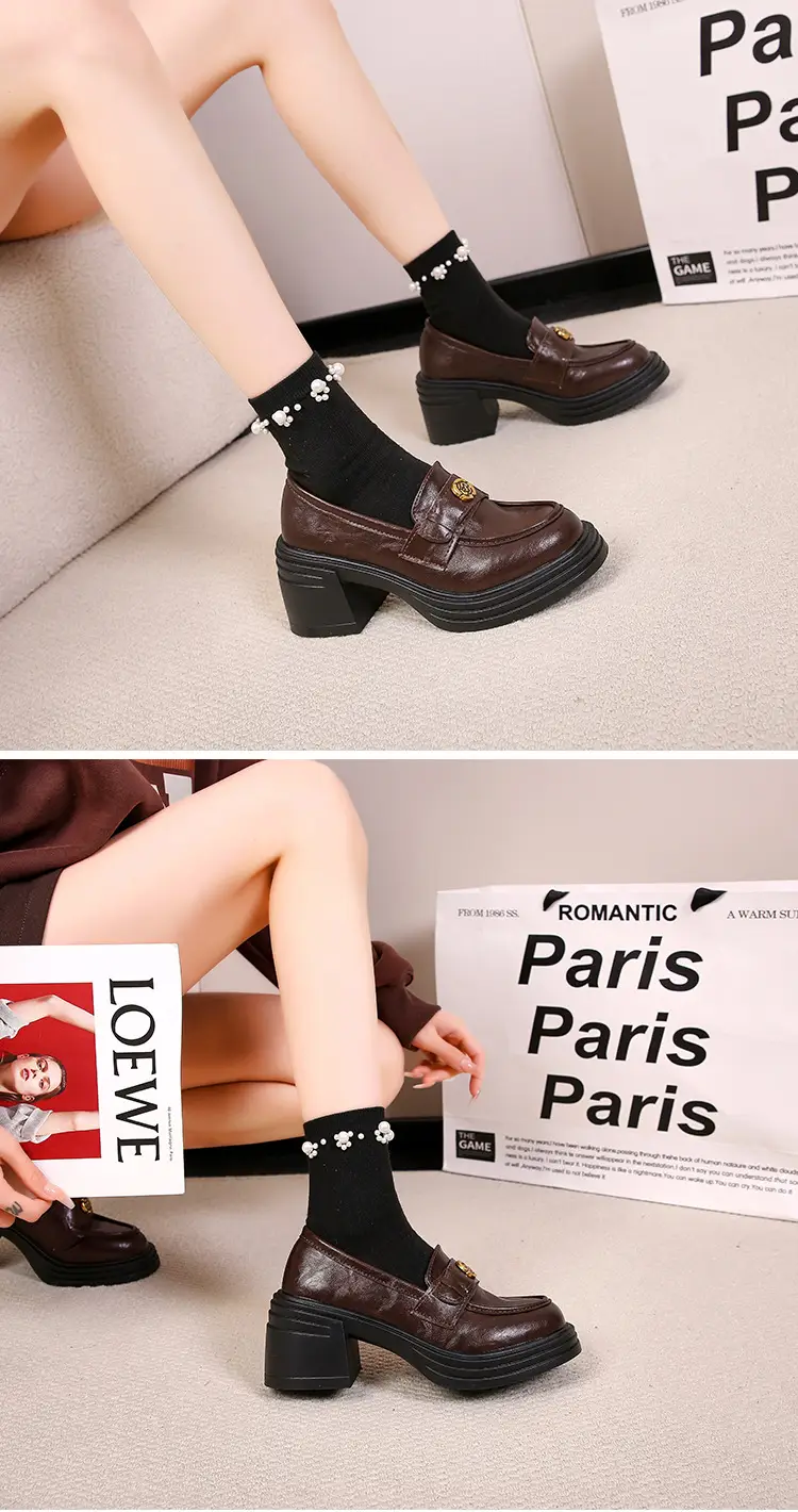 British Style Thick Bottom Small Leather Shoes Women's Soft Leather Thick Heel Loafers 2025 New Spring High Heel Lazy Women's Single Shoes — feature 6
