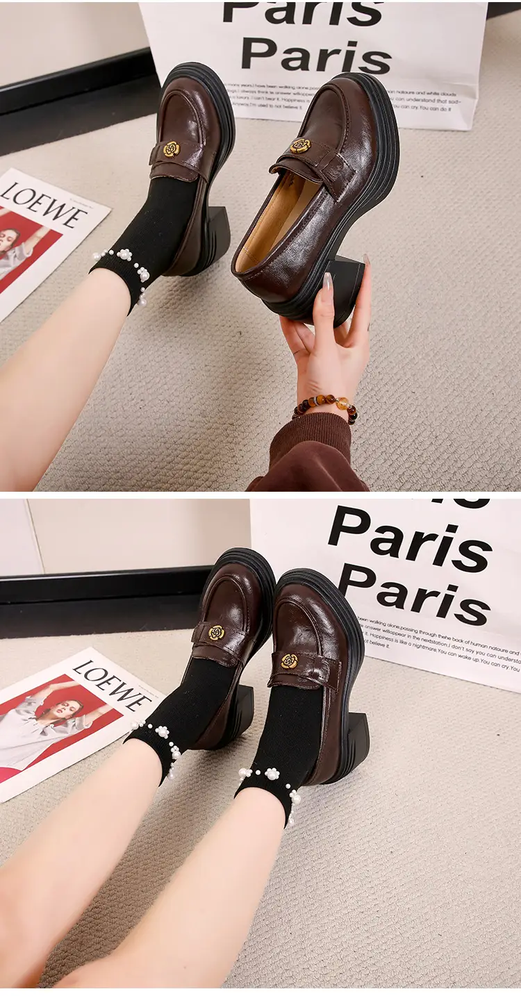 British Style Thick Bottom Small Leather Shoes Women's Soft Leather Thick Heel Loafers 2025 New Spring High Heel Lazy Women's Single Shoes — feature 9
