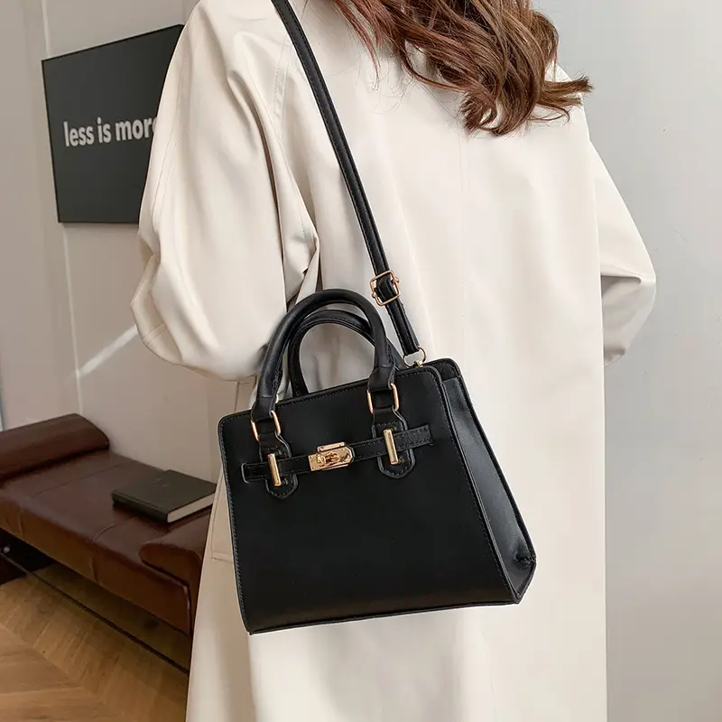 White Women's Shoulder Crossbody Bag with Gold Hardware - Image 7