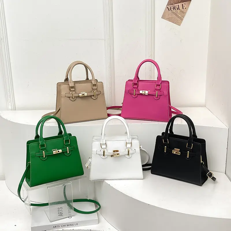 White Women's Shoulder Crossbody Bag with Gold Hardware - Image 9