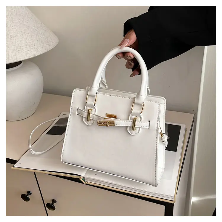 White Women's Shoulder Crossbody Bag with Gold Hardware — feature 15