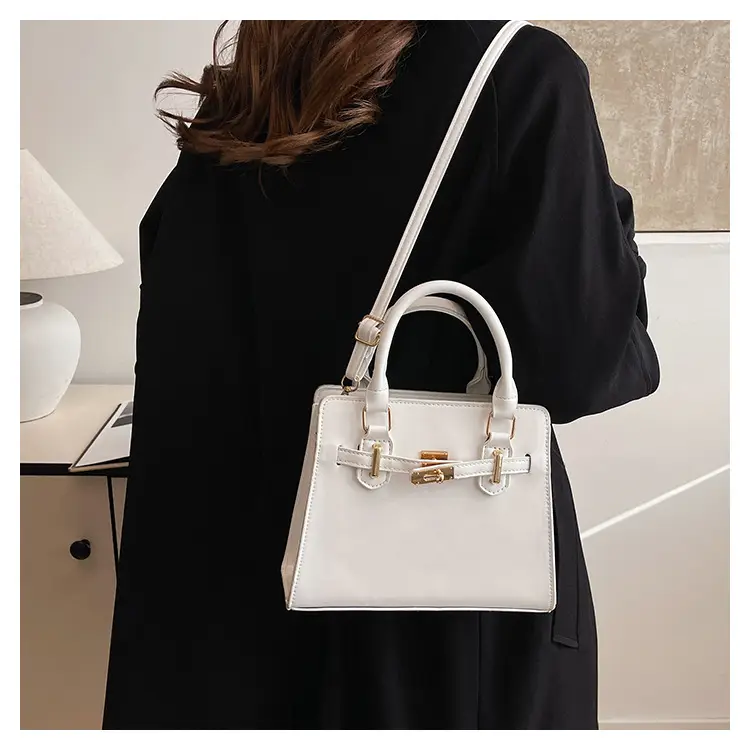 White Women's Shoulder Crossbody Bag with Gold Hardware — feature 17
