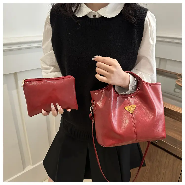 Vintage Brown Leather Tote Bag with Gold Plated Logo