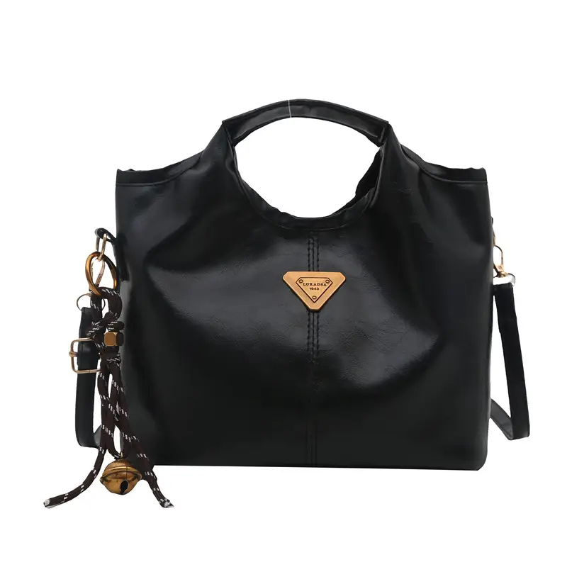 Vintage Brown Leather Tote Bag with Gold Plated Logo