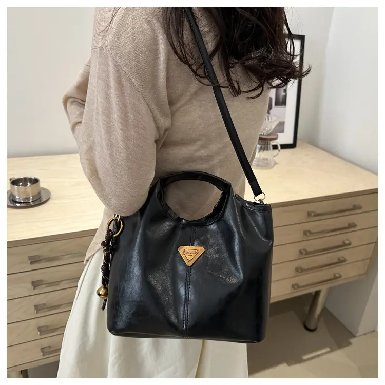 Vintage Brown Leather Tote Bag with Gold Plated Logo — feature 24