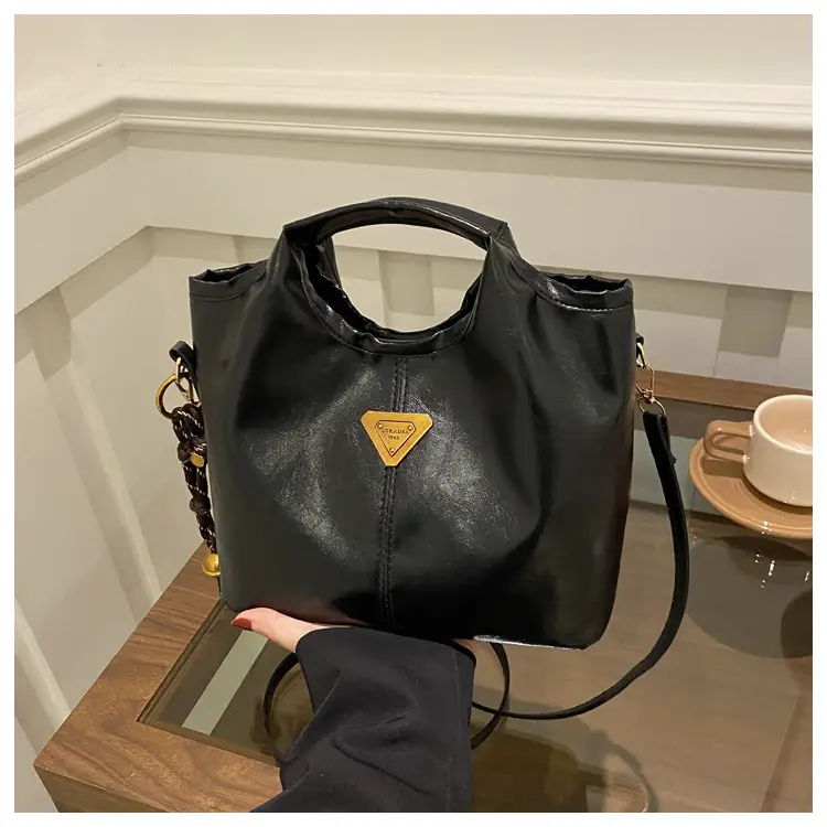 Vintage Brown Leather Tote Bag with Gold Plated Logo — feature 25