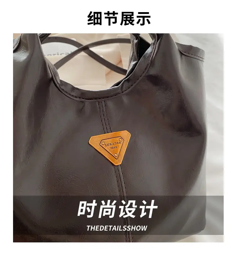 Vintage Brown Leather Tote Bag with Gold Plated Logo — feature 4