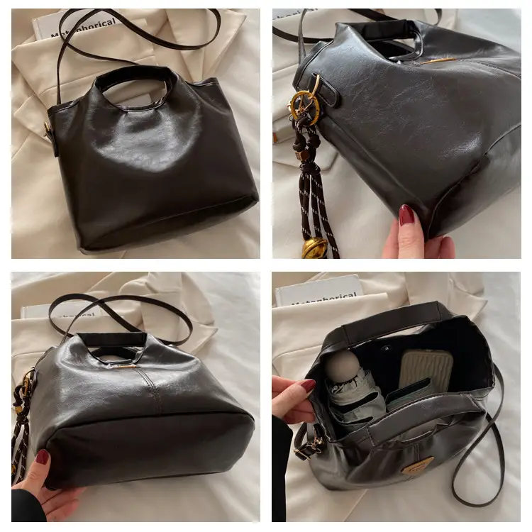 Vintage Brown Leather Tote Bag with Gold Plated Logo — feature 9