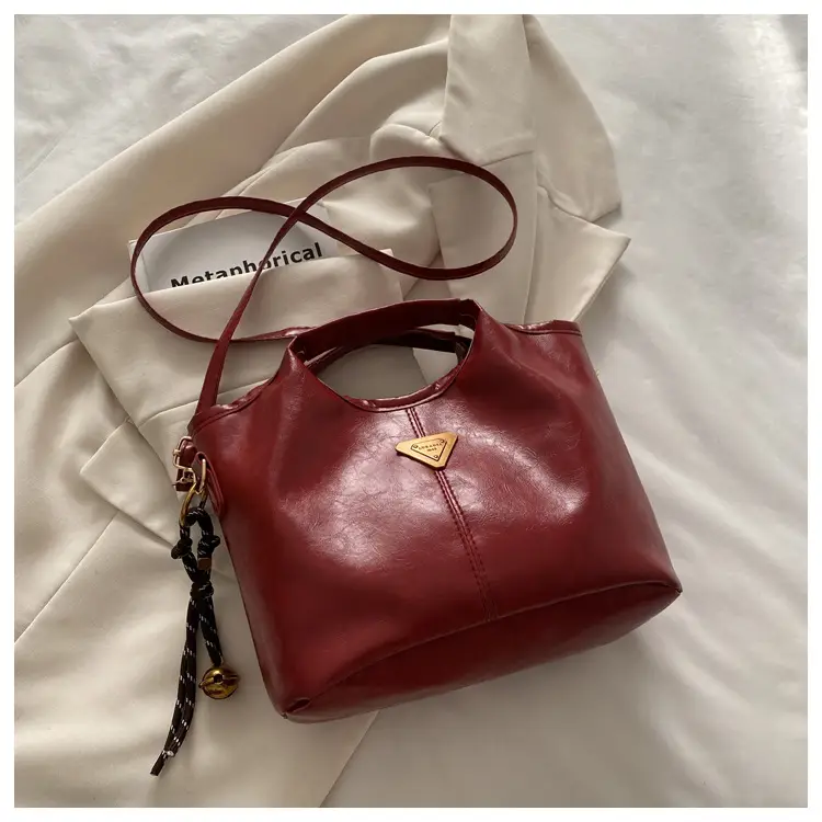 Vintage Brown Leather Tote Bag with Gold Plated Logo