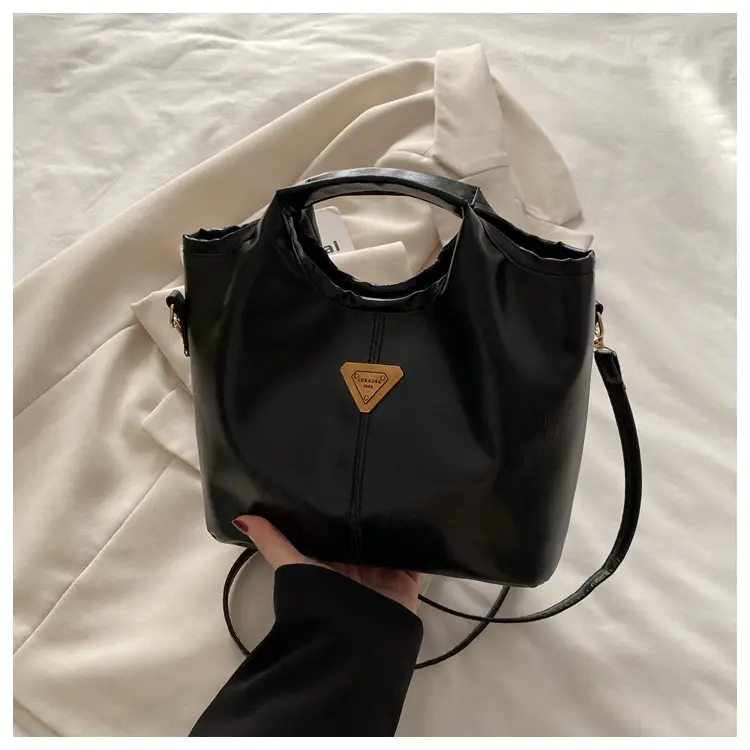 Vintage Brown Leather Tote Bag with Gold Plated Logo