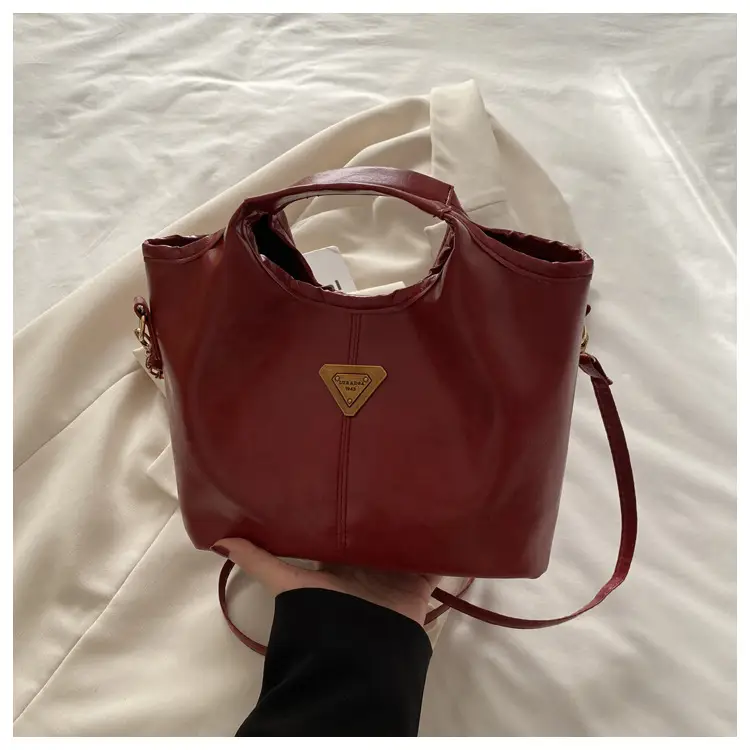 Vintage Brown Leather Tote Bag with Gold Plated Logo